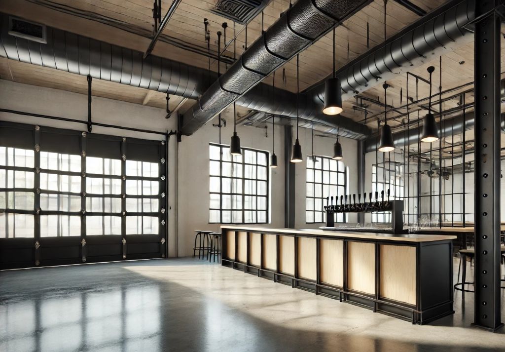 1741300034DALL·E2025-03-0617.25.25-Adigitalrenderingofanindustrial-stylebarinteriorwithoutanyfurniture.Thespacefeaturesalongblackbarcounterwithalight-coloredwooden.jpg